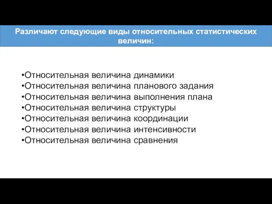 Относительная величина динамики Относительная величина планового задания Относительная величина выполнения