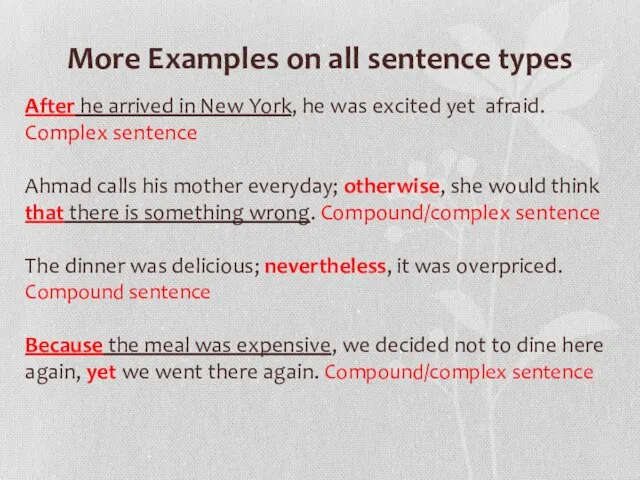 More Examples on all sentence types After he arrived in New York, he