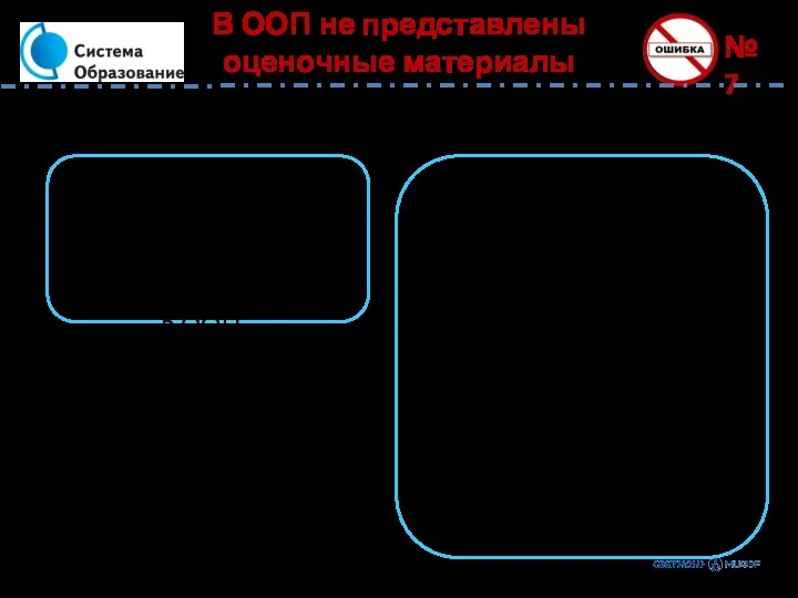 № 7 В ООП не представлены оценочные материалы Часто оценочные