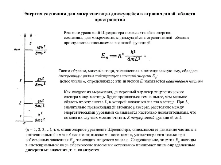 Таким образом, микрочастица, заключенная в потенциальную яму, обладает дискретным рядом