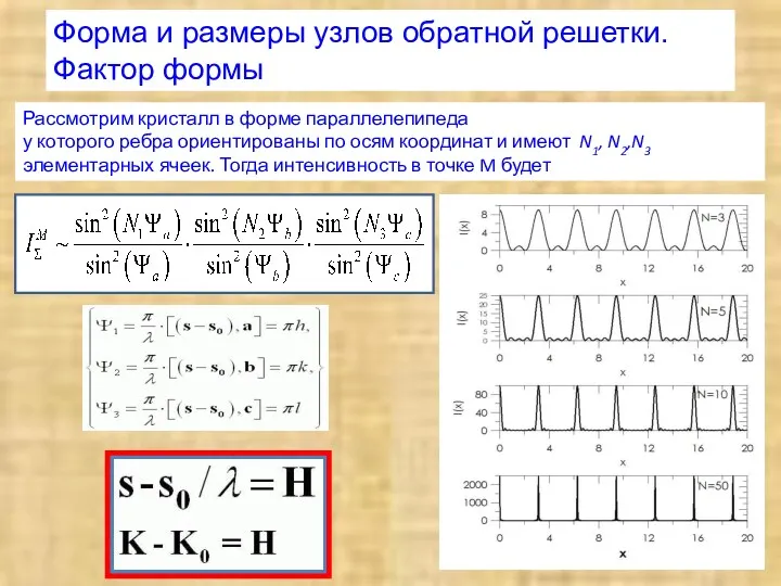 Форма и размеры узлов обратной решетки. Фактор формы Рассмотрим кристалл