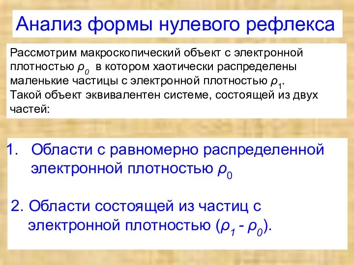 Анализ формы нулевого рефлекса Области с равномерно распределенной электронной плотностью