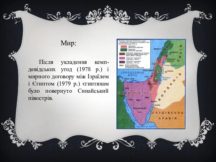 Мир: Після укладення кемп-девідських угод (1978 р.) і мирного договору