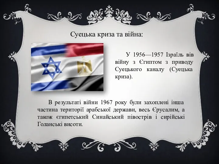 Суецька криза та війна: У 1956—1957 Ізраїль вів війну з