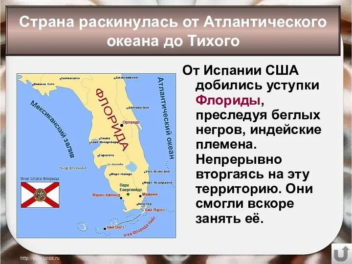 От Испании США добились уступки Флориды, преследуя беглых негров, индейские