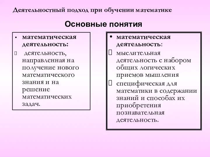 Основные понятия математическая деятельность: мыслительная деятельность с набором общих логических