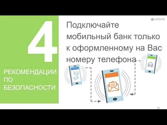 Подключайте мобильный банк только к оформленному на Вас номеру телефона 4 РЕКОМЕНДАЦИИ ПО БЕЗОПАСНОСТИ