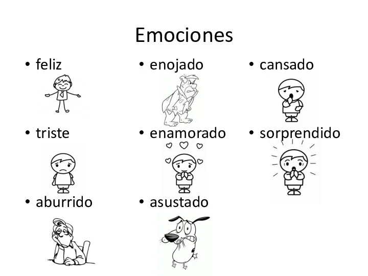 Emociones feliz triste aburrido enojado enamorado asustado cansado sorprendido