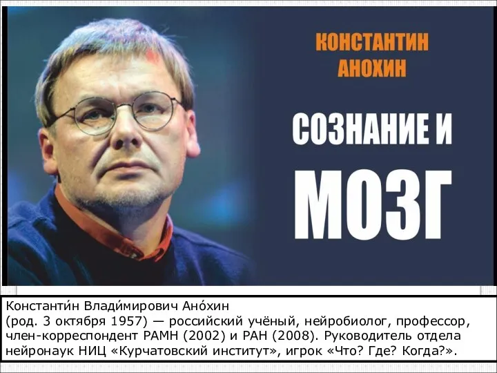 Константи́н Влади́мирович Ано́хин (род. 3 октября 1957) — российский учёный,