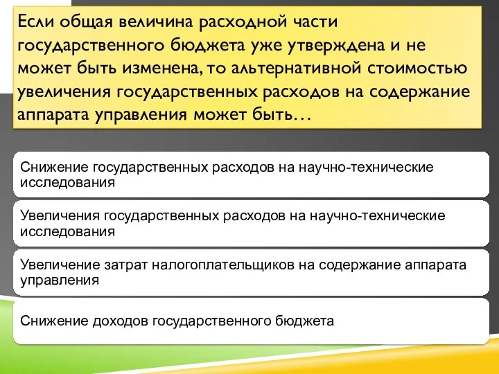 Если общая величина расходной части государственного бюджета уже утверждена и