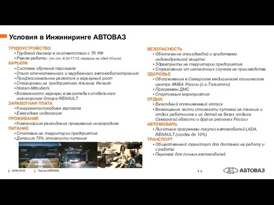 Условия в Инжиниринге АВТОВАЗ 30.08.2018 Группа АВТОВАЗ ТРУДОУСТРОЙСТВО Трудовой договор