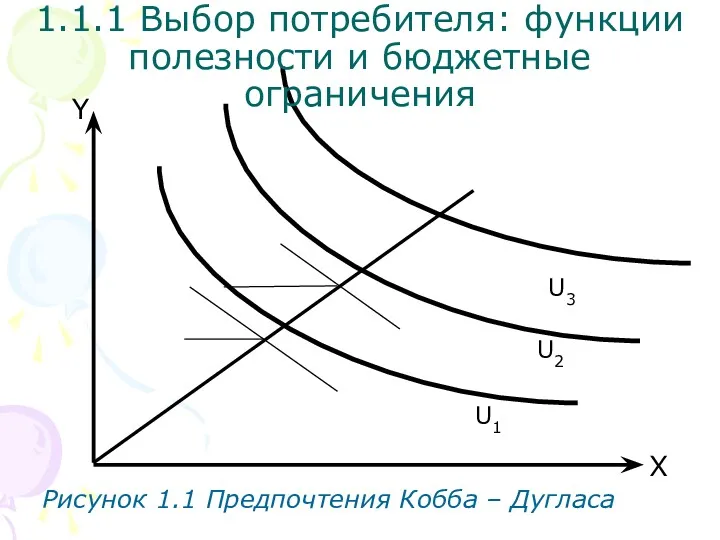 U3 X Y Рисунок 1.1 Предпочтения Кобба – Дугласа U2