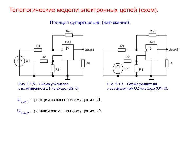 Топологические модели электронных цепей (схем). Принцип суперпозиции (наложения). Uвых.1 –