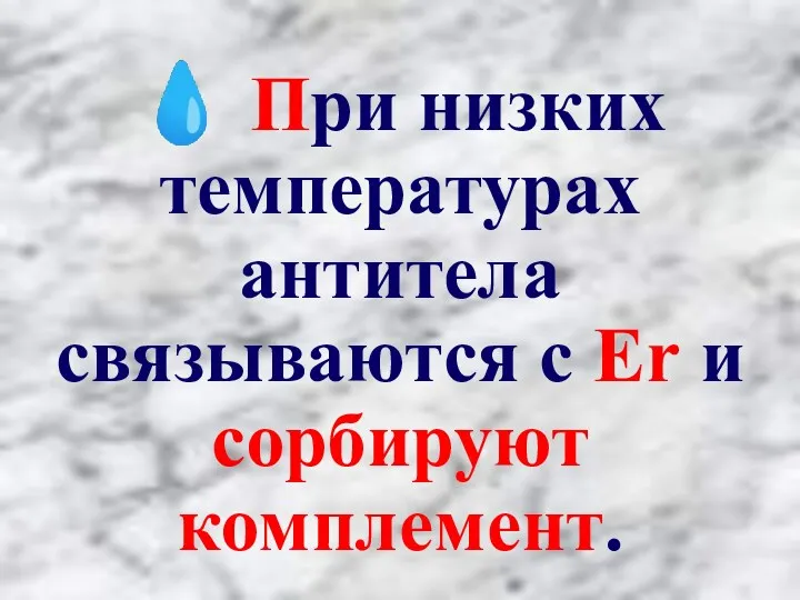 ? При низких температурах антитела связываются с Er и сорбируют комплемент.