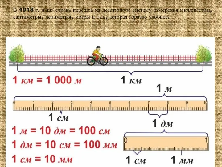 В 1918 г. наша страна перешла на десятичную систему измерения