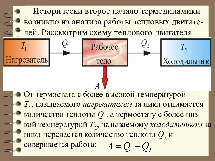 Исторически второе начало термодинамики возникло из анализа работы тепловых двигате-лей.