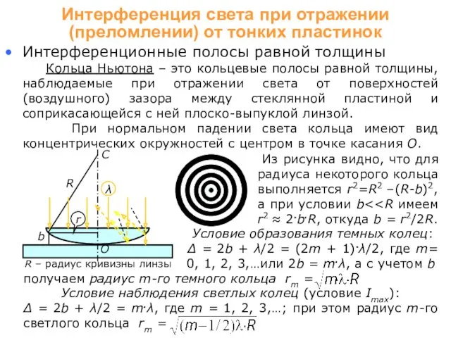 Интерференционные полосы равной толщины Кольца Ньютона – это кольцевые полосы