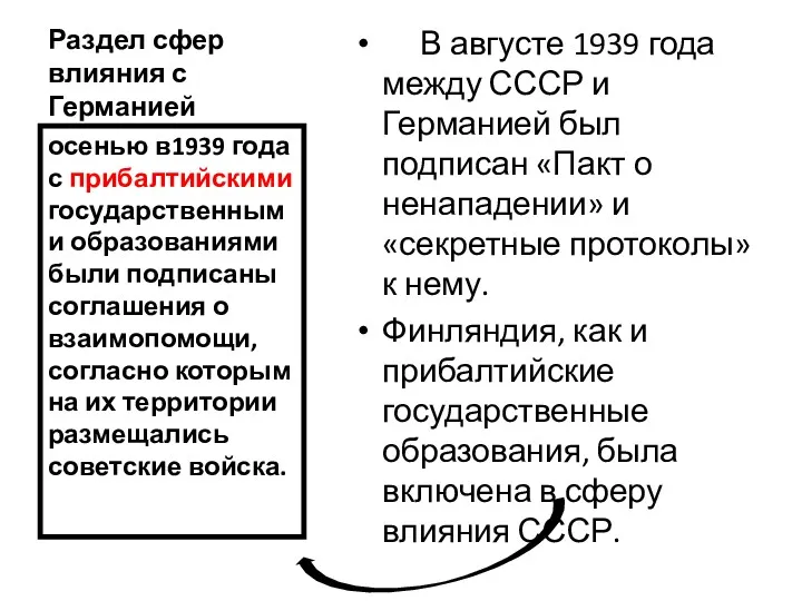 Раздел сфер влияния с Германией В августе 1939 года между