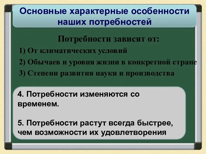 Потребности зависят от: 1) От климатических условий 2) Обычаев и