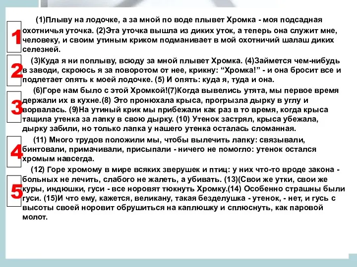 (1)Плыву на лодочке, а за мной по воде плывет Хромка