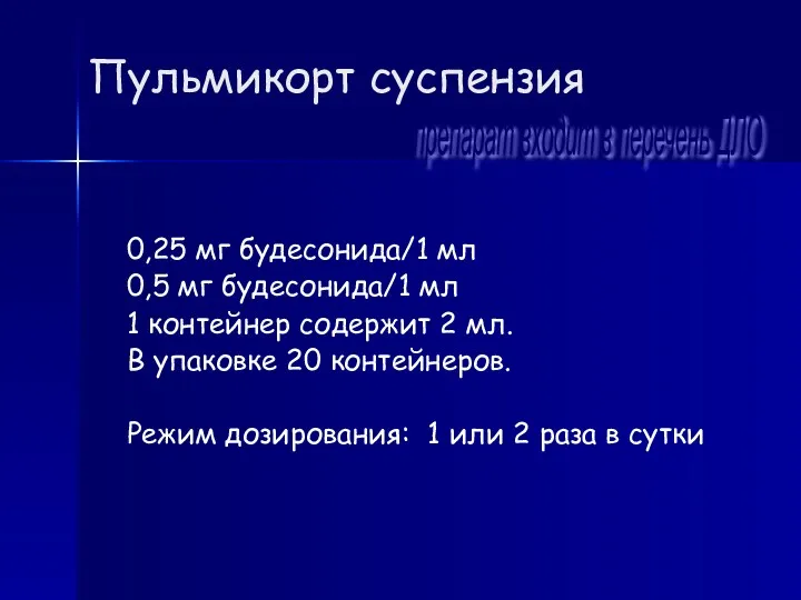 0,25 мг будесонида/1 мл 0,5 мг будесонида/1 мл 1 контейнер