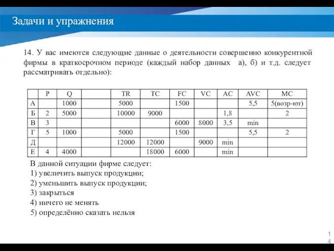 Задачи и упражнения 14. У вас имеются следующие данные о