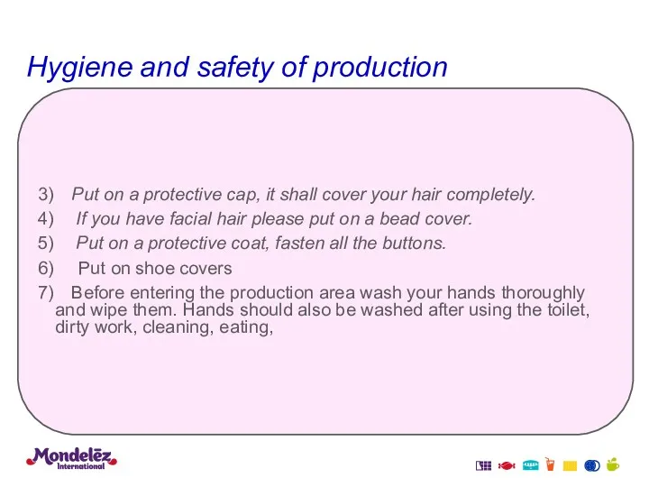 Hygiene and safety of production 3) Put on a protective