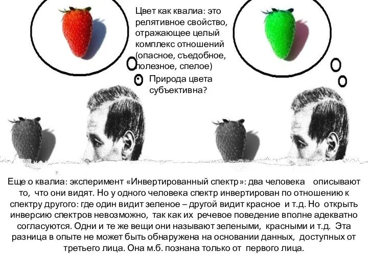 Еще о квалиа: эксперимент «Инвертированный спектр»: два человека описывают то,
