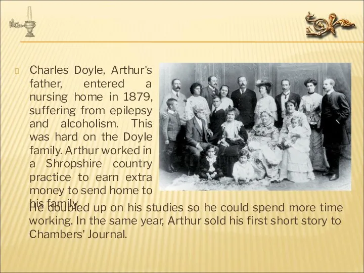 Charles Doyle, Arthur's father, entered a nursing home in 1879,