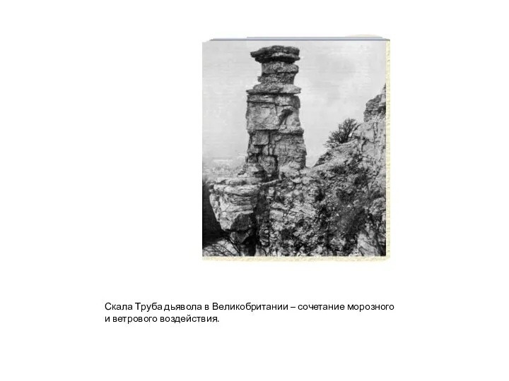 Скала Труба дьявола в Великобритании – сочетание морозного и ветрового воздействия.