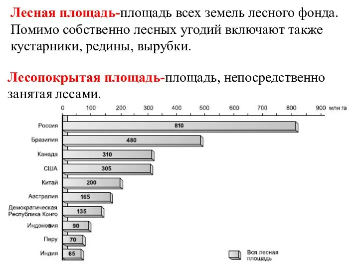 Лесная площадь-площадь всех земель лесного фонда. Помимо собственно лесных угодий