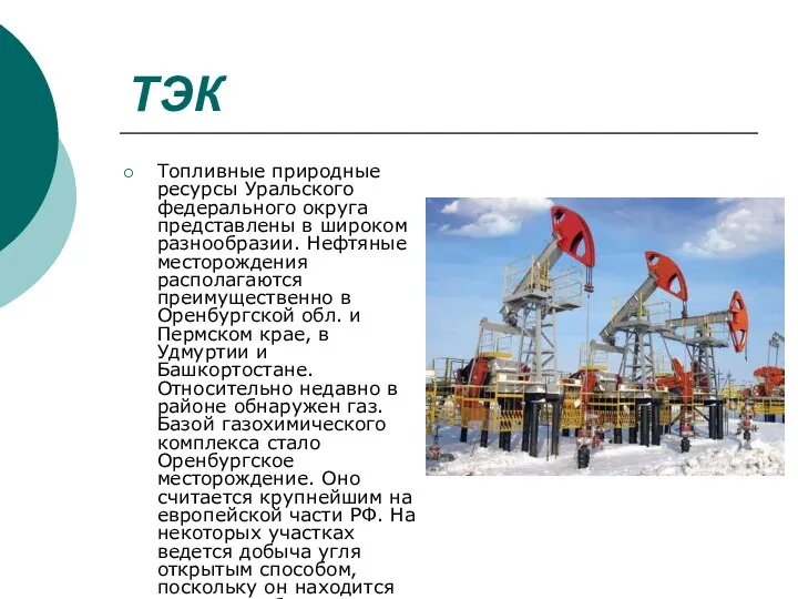 ТЭК Топливные природные ресурсы Уральского федерального округа представлены в широком