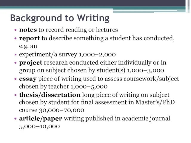 Background to Writing notes to record reading or lectures report