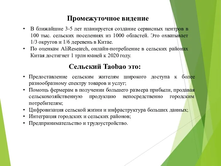 Промежуточное видение В ближайшие 3-5 лет планируется создание сервисных центров