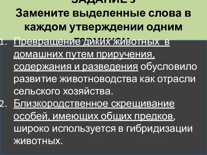 ЗАДАНИЕ 3 Замените выделенные слова в каждом утверждении одним термином.