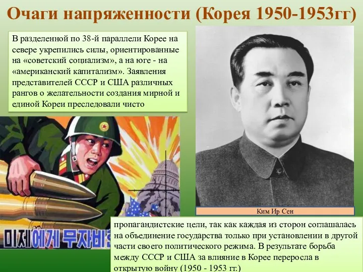 Очаги напряженности (Корея 1950-1953гг) В разделенной по 38-й параллели Корее