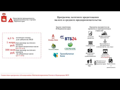 Программа льготного кредитования малого и среднего предпринимательства Совместная программа субсидирования Минэкономразвития России и