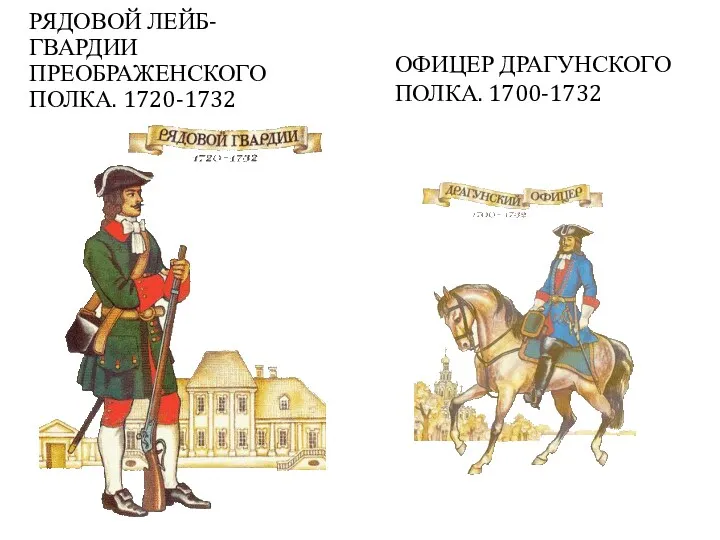 РЯДОВОЙ ЛЕЙБ-ГВАРДИИ ПРЕОБРАЖЕНСКОГО ПОЛКА. 1720-1732 ОФИЦЕР ДРАГУНСКОГО ПОЛКА. 1700-1732