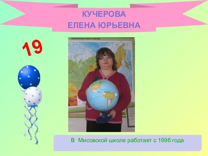 КУЧЕРОВА ЕЛЕНА ЮРЬЕВНА В Мисовской школе работает с 1996 года 19