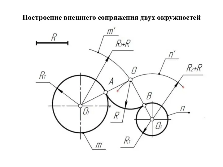 Построение внешнего сопряжения двух окружностей