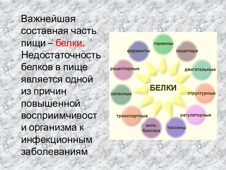 Важнейшая составная часть пищи – белки. Недостаточность белков в пище