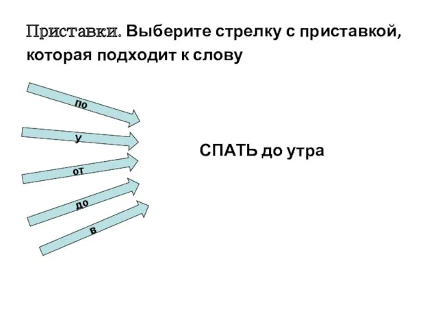 Приставки. Выберите стрелку с приставкой, которая подходит к слову СПАТЬ