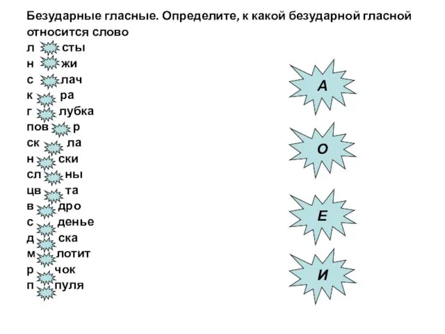 Безударные гласные. Определите, к какой безударной гласной относится слово л