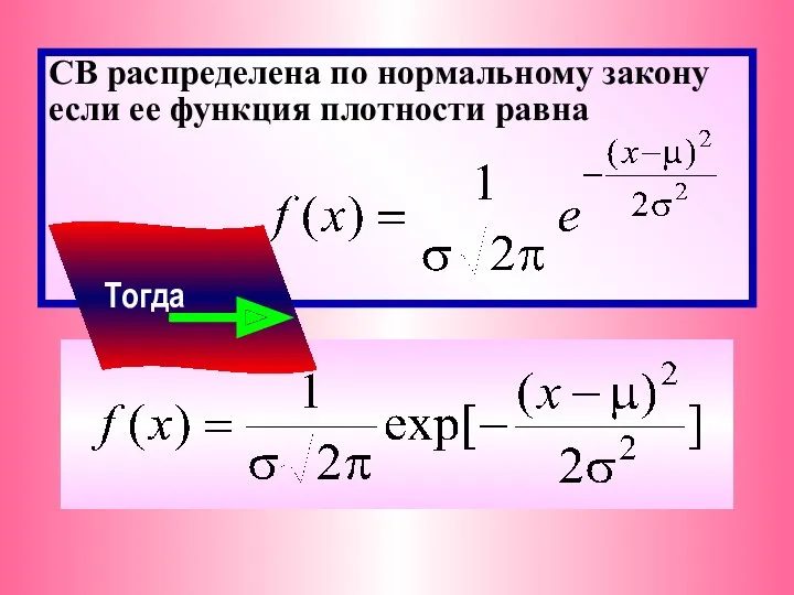 СВ распределена по нормальному закону если ее функция плотности равна Тогда