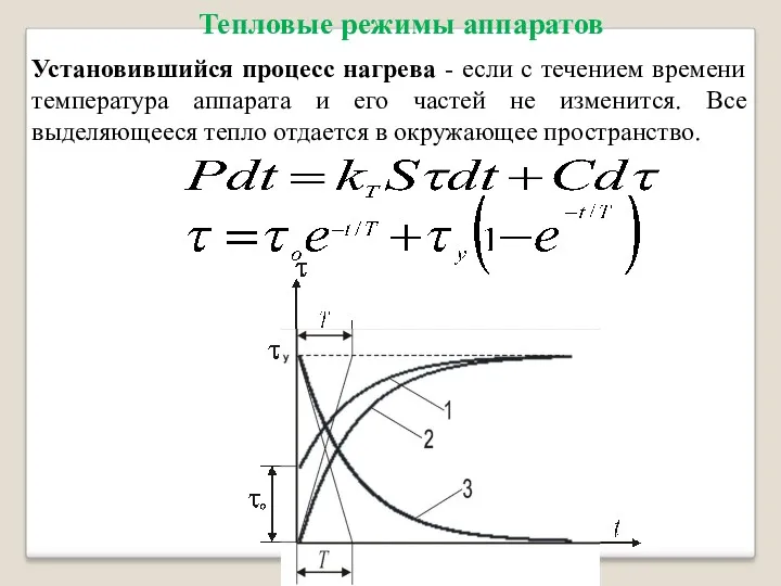 Тепловые режимы аппаратов Установившийся процесс нагрева - если с течением