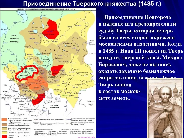 Присоединение Тверского княжества (1485 г.) Присоединение Новгорода и падение ига