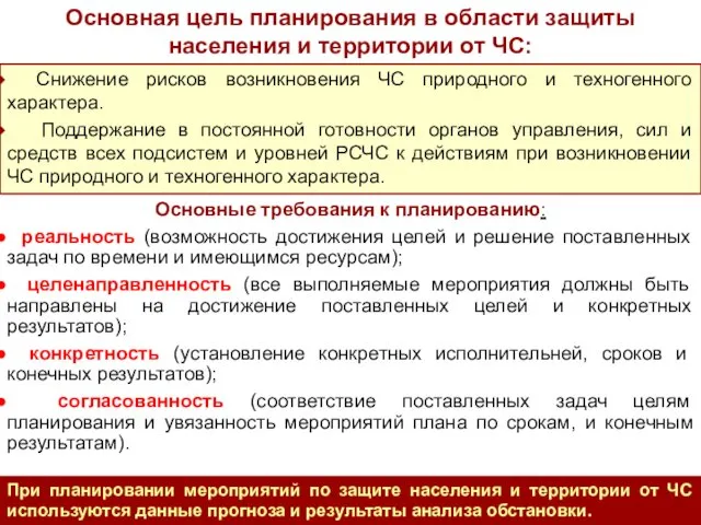 Основные требования к планированию: реальность (возможность достижения целей и решение