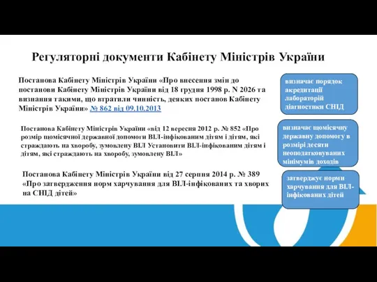 Регуляторні документи Кабінету Міністрів України визначає порядок акредитації лабораторій діагностики СНІД Постанова Кабінету