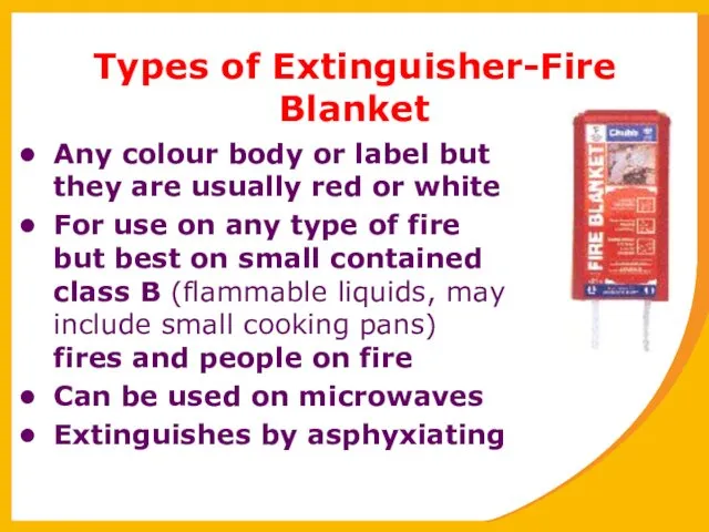 Types of Extinguisher-Fire Blanket Any colour body or label but