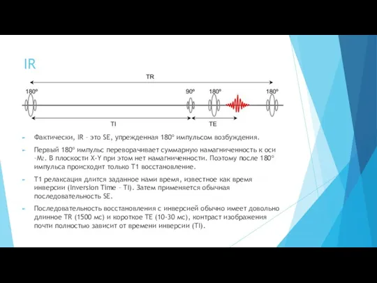 IR Фактически, IR – это SE, упрежденная 180º импульсом возбуждения.